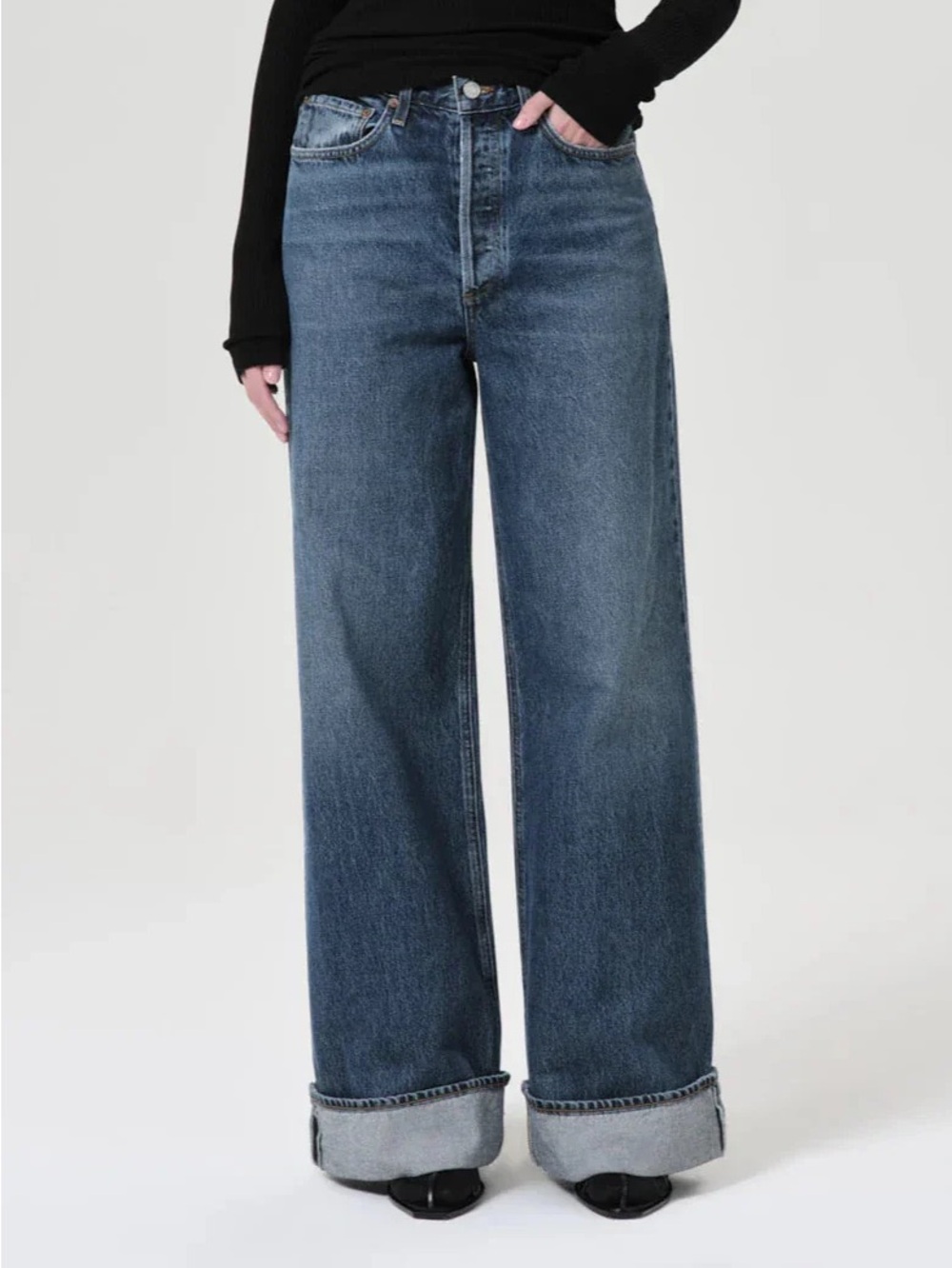 AGOLDE Dame High-Rise Wide-Leg Cuffed Jeans - Picture 3 of 9